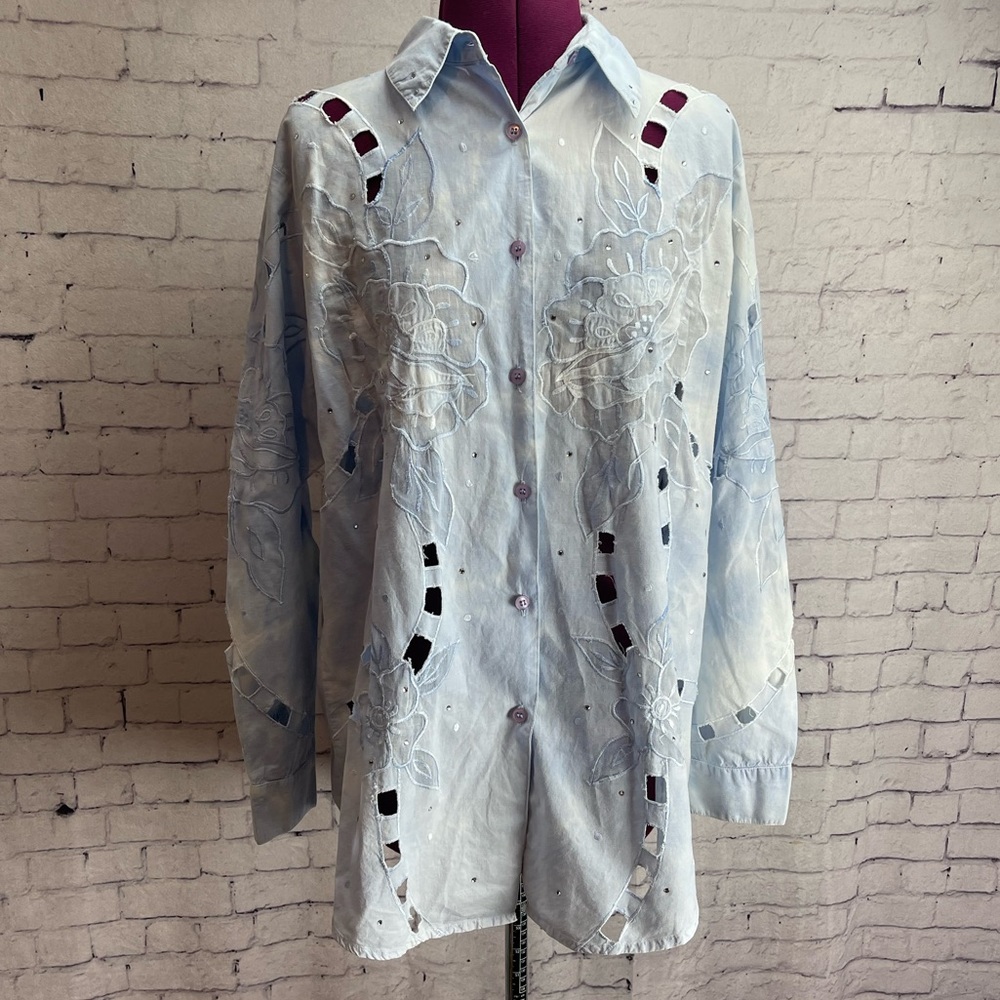 Vintage Mari-Lyn long sleeve button down western style cutout blouse size medium